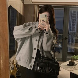 甜酷立领灰色夹克外套女春秋款复古小众设计感上衣棒球服小个子潮