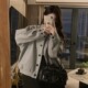 甜酷立领灰色夹克外套女春秋款 复古小众设计感上衣棒球服小个子潮