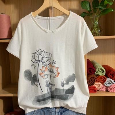 纯棉线透气清爽不起球短袖针织衫