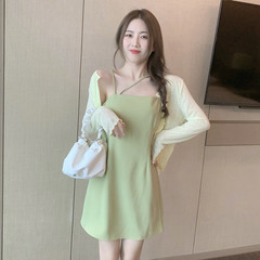 Real price design sling skirt + two piece thin knitted sunscreen coat