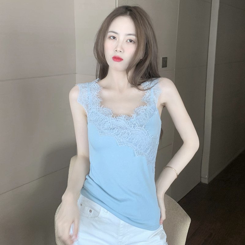 Real price irregular lace stitching suspender vest