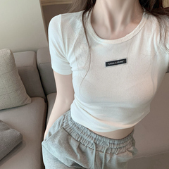 Real price hollow out back slim round neck T-shirt