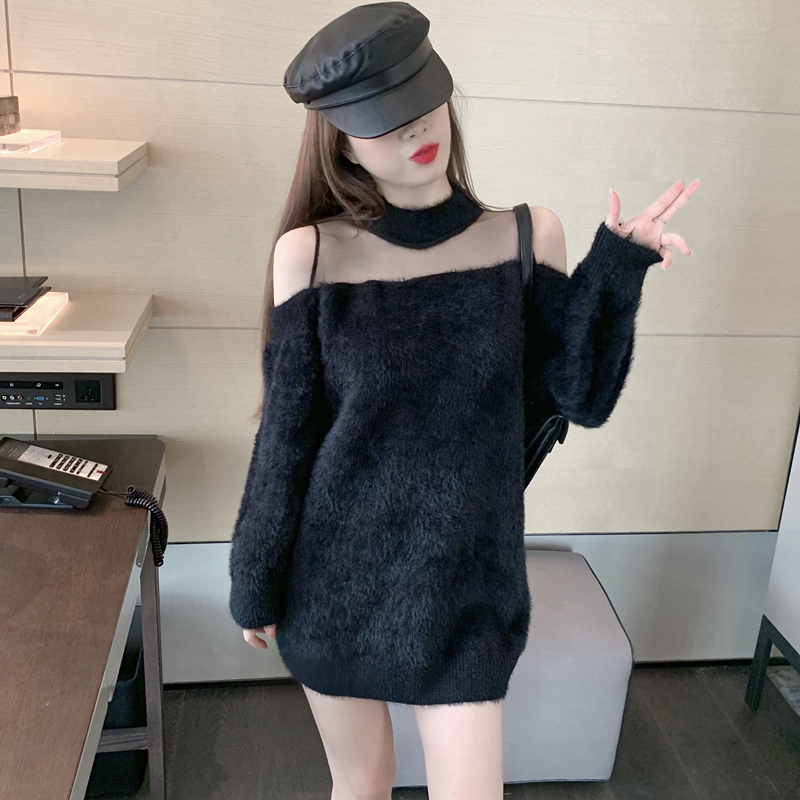 Off the shoulder Plush Neck Dress