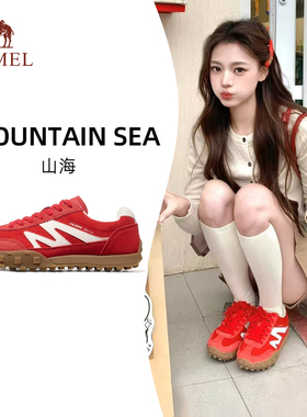 骆驼山海德训鞋女2025冬季新款红色复古板鞋情侣休闲鞋运动跑鞋子