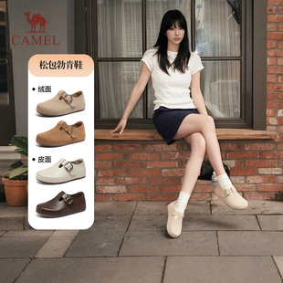 女玛丽珍平底单鞋 骆驼女鞋 懒人一脚蹬复古包头勃肯鞋 新款 2026春季