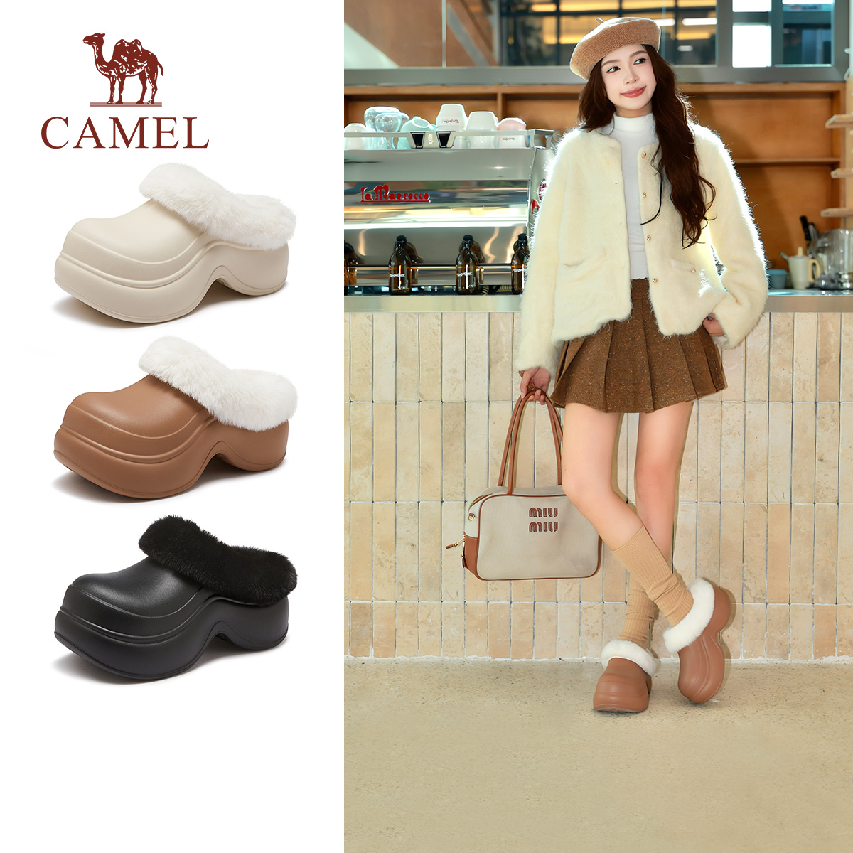 骆驼半拖户外包头凉拖鞋女洞洞鞋