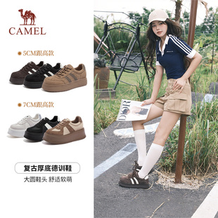 新款 女板鞋 休闲面包鞋 7cm厚底增高德训鞋 跟高5cm 骆驼2025年冬季