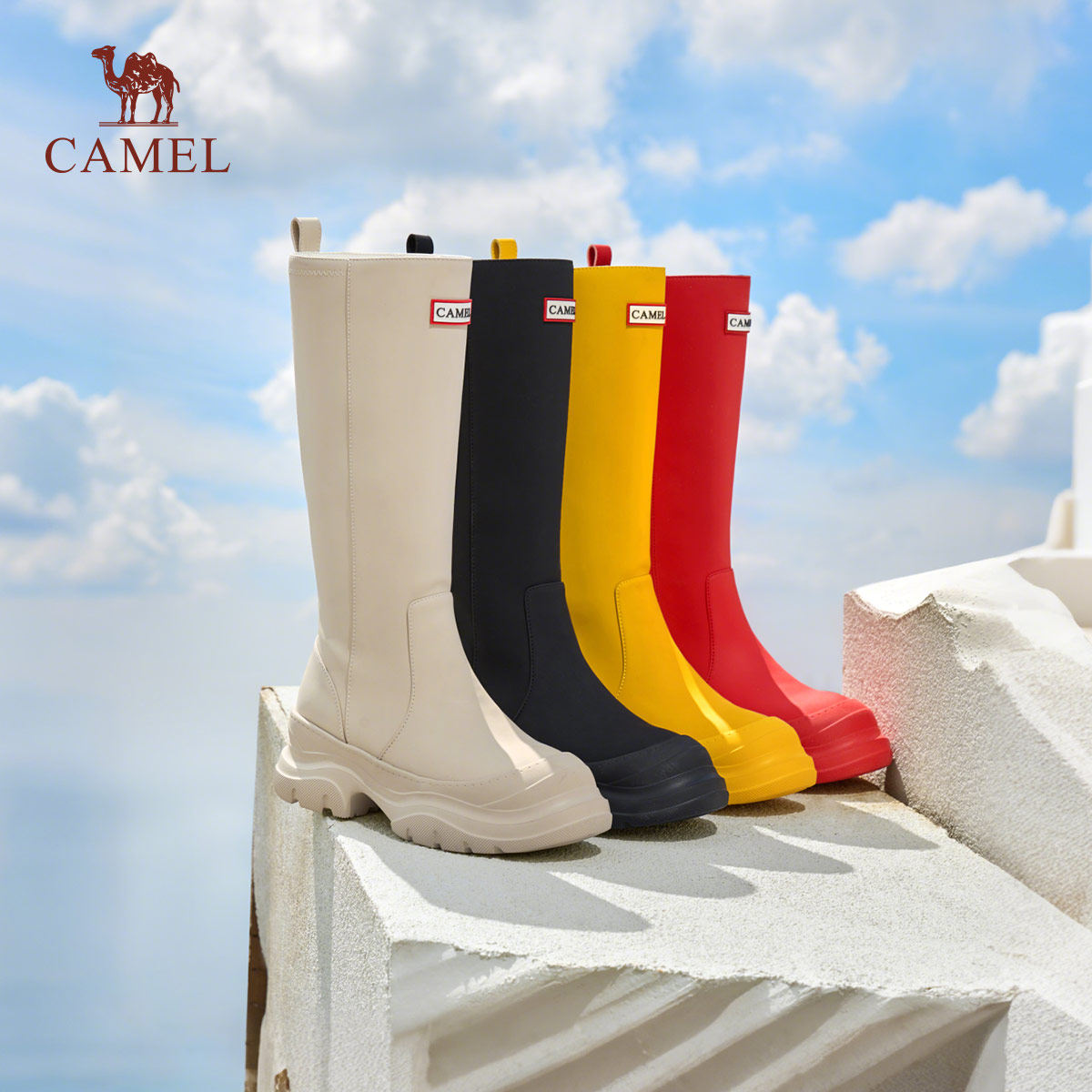 骆驼雨靴女2026新款户外徒步防水厚底休闲水鞋红色短靴子雨鞋