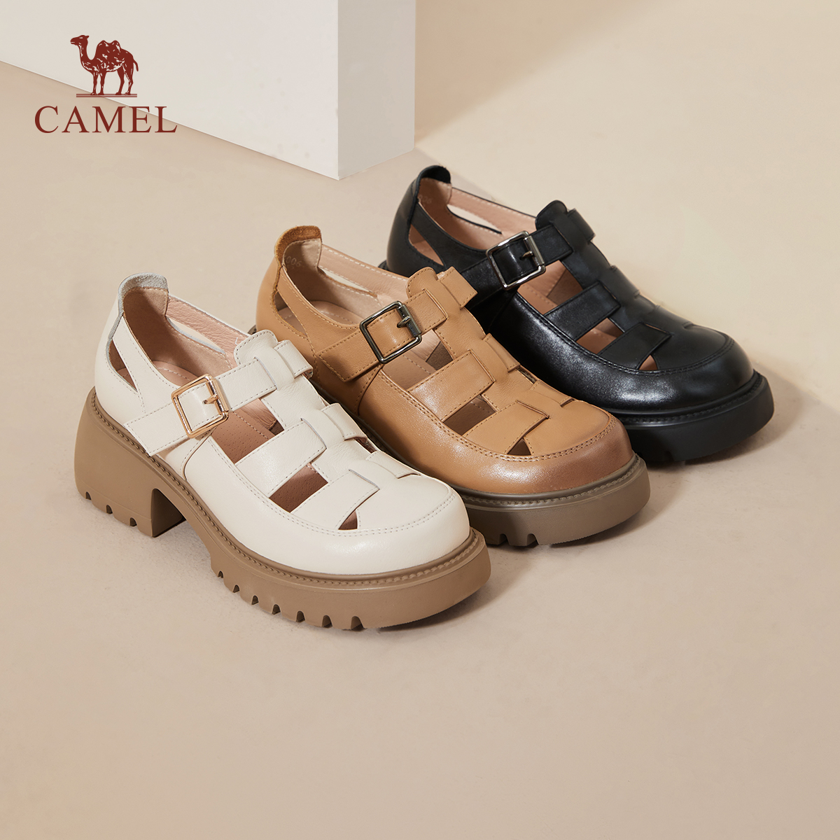 骆驼女鞋2025夏季新款女凉鞋