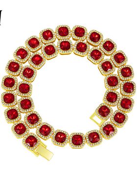 好品质方形玻璃冰糖心项链嘻哈欧美风跨境流行饰品手链时尚链子男