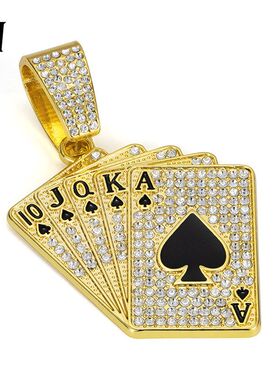 亚马逊货源工厂批发锌合金单吊坠扑克牌大扣头配古巴链嘻哈风项链