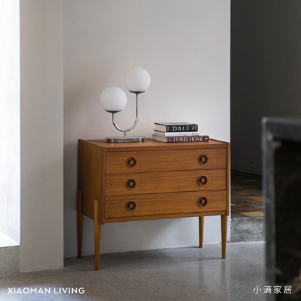 小满LIVING「安之」北欧缅甸柚木边柜 三斗柜 床头柜 玄关柜