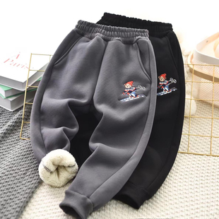 清仓福利男女童加厚绒裤子冬款宝宝儿童装刺绣中大童一体绒裤子