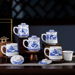 景德镇高档陶瓷茶杯茶水分离杯个人专用泡茶杯办公室带过漏水杯子