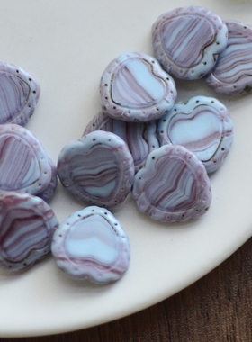 进口捷克珠古董琉璃珠18mm紫色爱心桃心直孔DIY手工串珠材料散珠