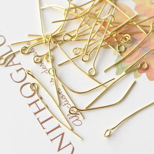 手工DIY饰品制作耳环铜镀24K金圆头珠针球针9字针T针基础配件材料