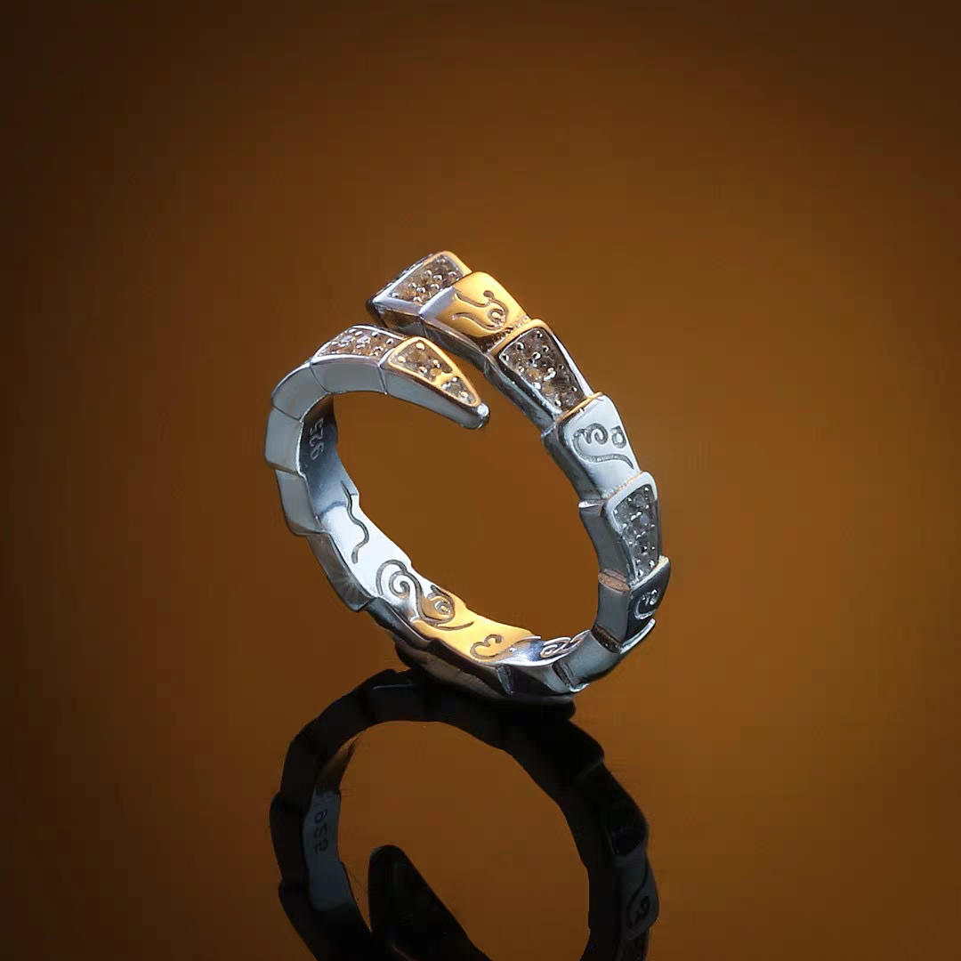 泰国特色 婆属娜迦蛇骨戒指 镶嵌钻戒正品