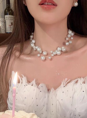 满天星珍珠项链女2026新款爆款多层锁骨链高级时尚设计感颈链配饰