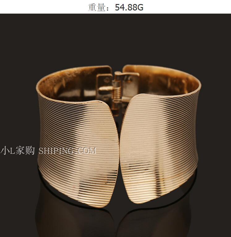 欧美时尚个性夜店韩版夸张宽款弹簧纱纹金色手镯手镯手环饰品
