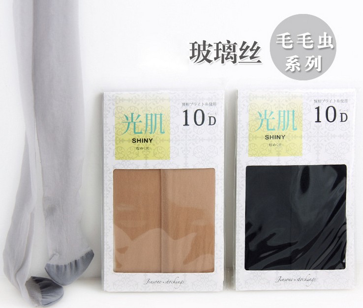 出口订单日本玻璃丝隐形防勾丝毛毛虫光腿 10D薄款丝袜连裤袜女