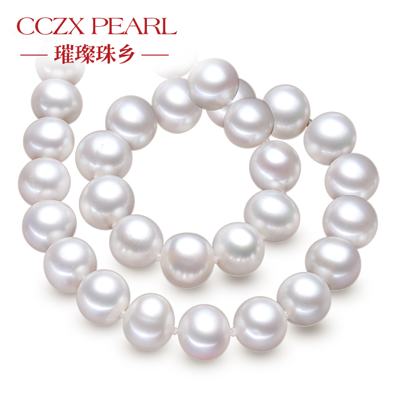 天然淡水无核珍珠项链长项链正品强光近圆近正圆8-9-10mm妈妈包邮