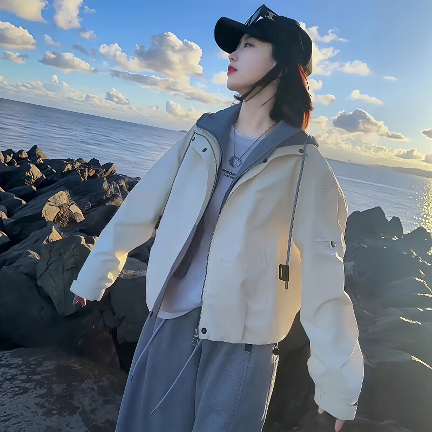 假两件薄款短款棒球服外套女款2026秋新款爆款韩系小个子休闲夹克图片