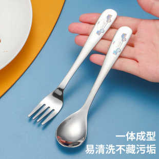 卡通汽车304不锈钢勺子叉子儿童长柄勺叉宝宝吃饭勺调羹汤匙汤勺