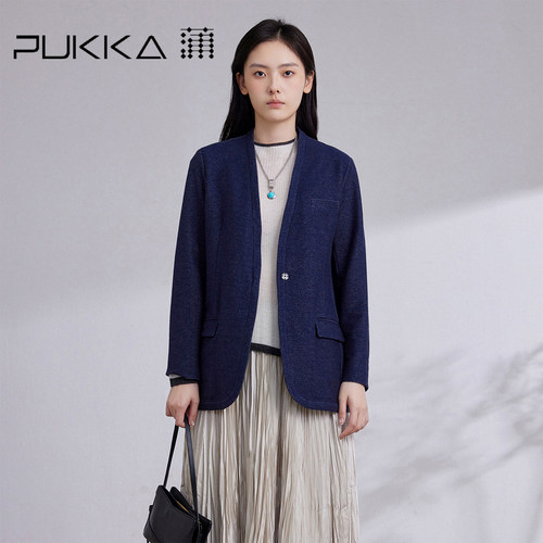 PUKKA 蒲牌牛仔西装外套女  秋冬文艺棉休闲通勤西服上衣