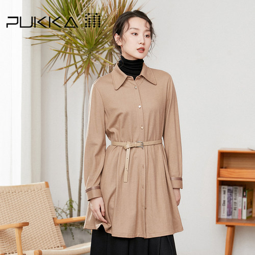 蒲PUKKA 女装中长款羊毛衬衣秋冬季设计感衬衫外套商场同款