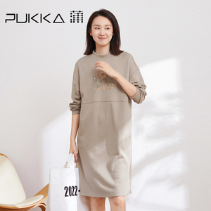 蒲PUKKA 女装运动休闲连衣裙春装绣花卫衣裙女商场同款
