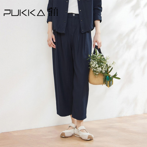 蒲PUKKA汉麻高腰直筒休闲裤女