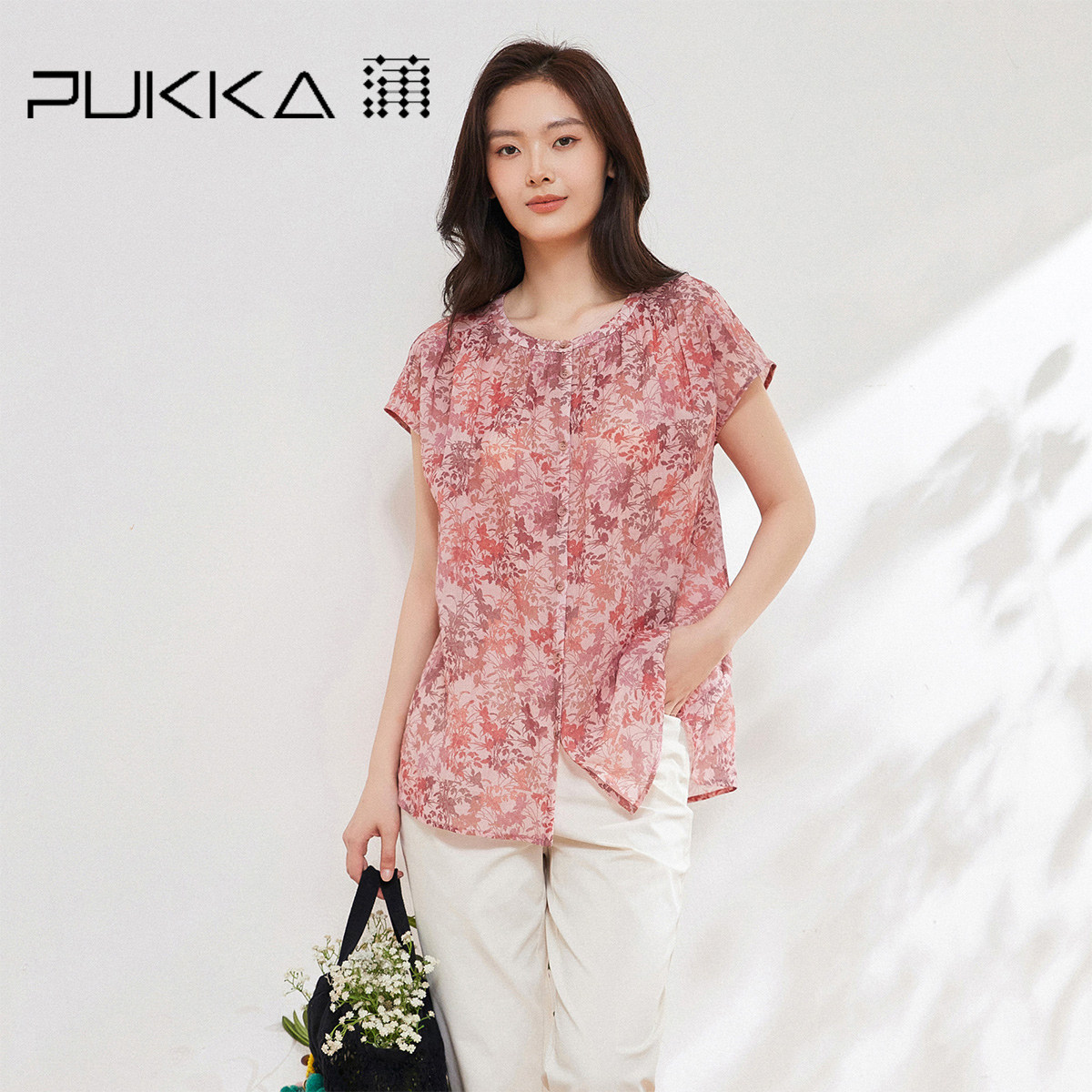 蒲PUKKA 文艺风苎麻印花飞袖衬衫女2026夏季新品宽松显瘦百搭上衣