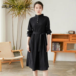蒲PUKKA 女装棉质连衣裙冬装时尚立领设计感裙商场同款