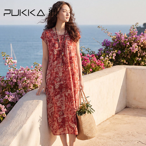 蒲PUKKA碎花无袖显瘦连衣裙