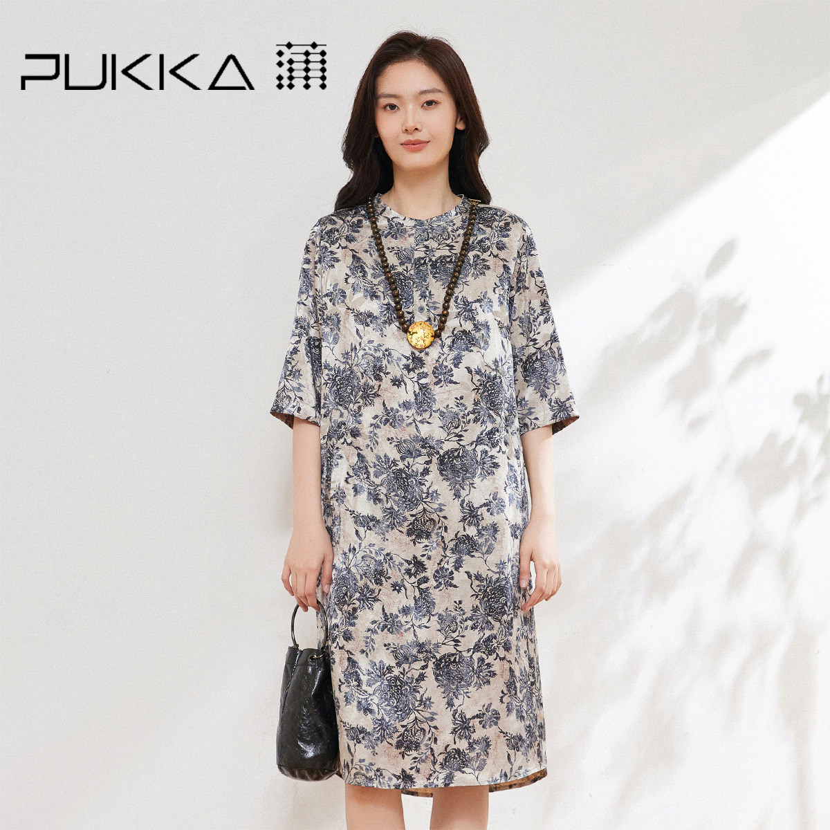 PUKKA文艺复古亚麻混纺连衣裙