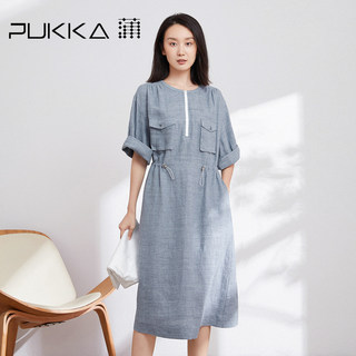 蒲PUKKA 女装棉麻连衣裙春装设计感抽绳宽松裙商场同款