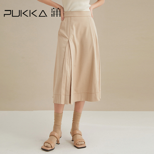 宽松不规则A字显瘦中长半裙 新品 蒲PUKKA 高腰半身裙女秋装