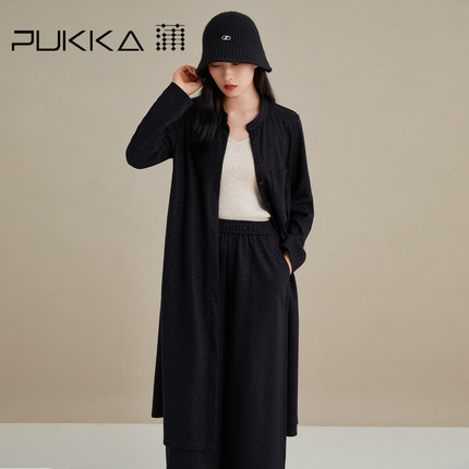 蒲PUKKA 连衣裙女圆领单排扣衬衫款连衣裙秋冬长袖中长款长裙