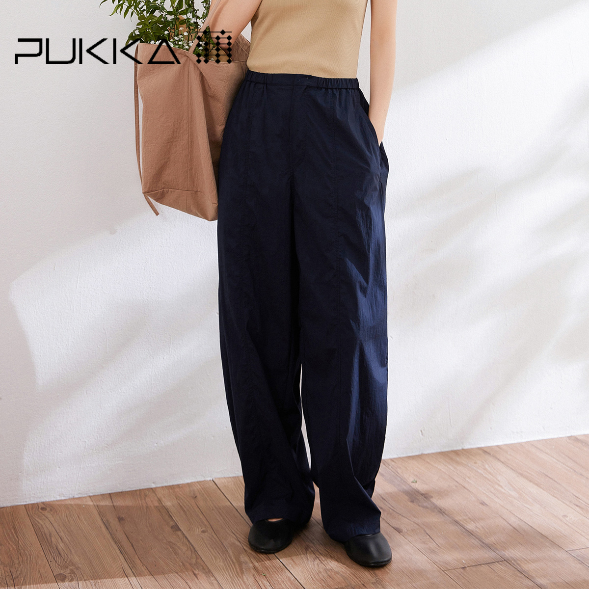 蒲PUKKA全腰橡筋长裤休闲直筒裤