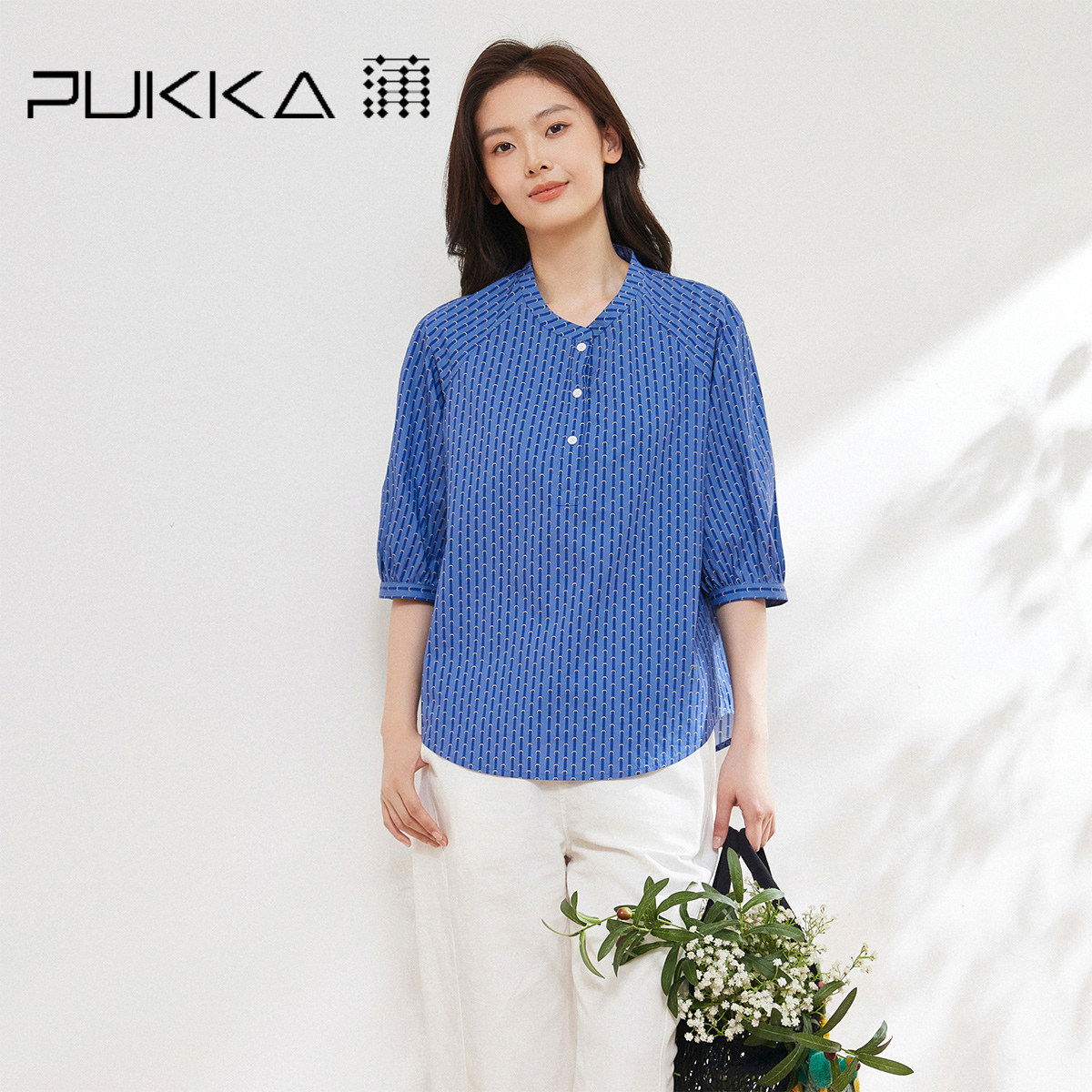 蒲PUKKA 纯棉印花衬衫女2026夏季新品宽松通勤出游中袖上衣