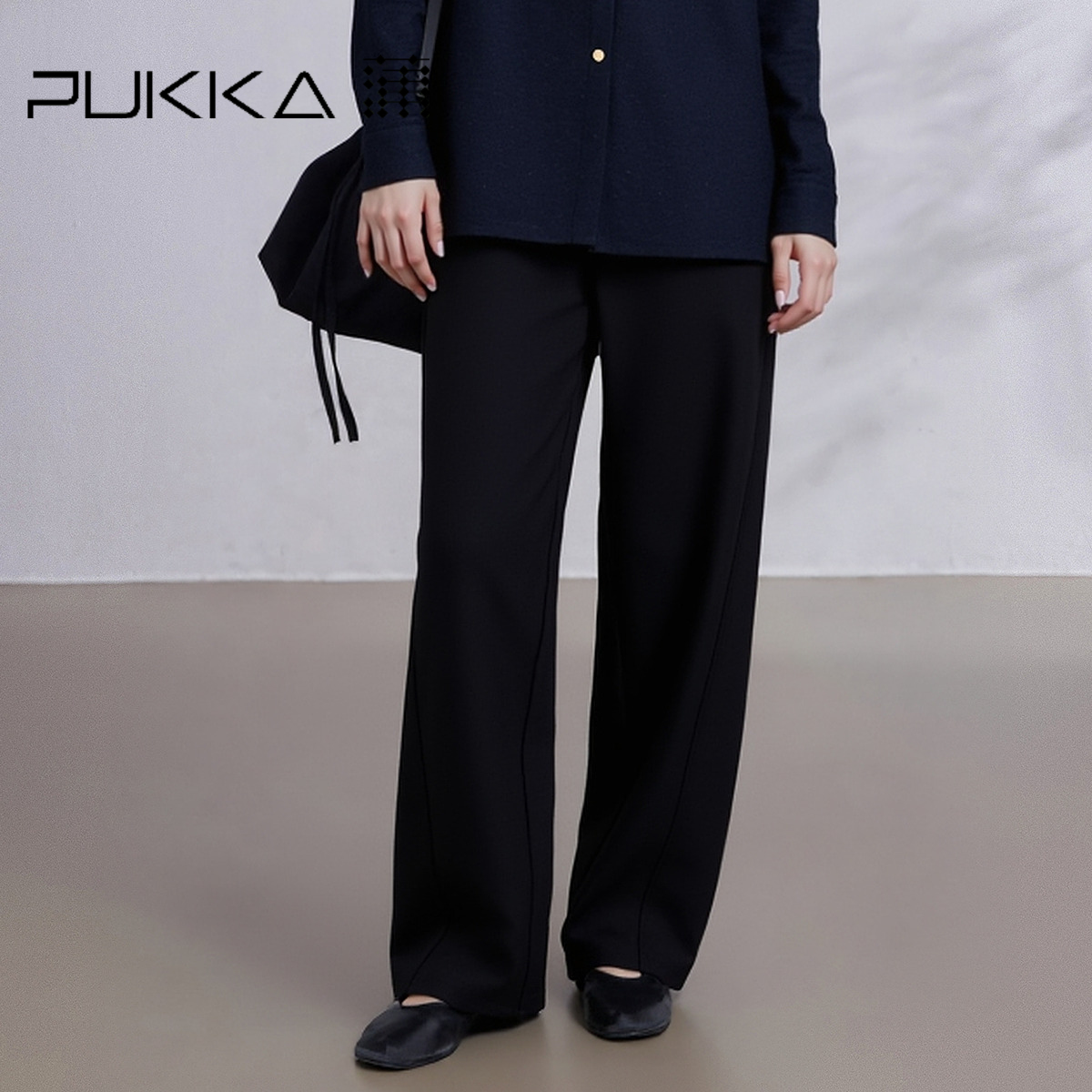 蒲PUKKA 秋冬新款高腰萝卜裤女2025羊毛呢宽松休闲长裤锥形裤