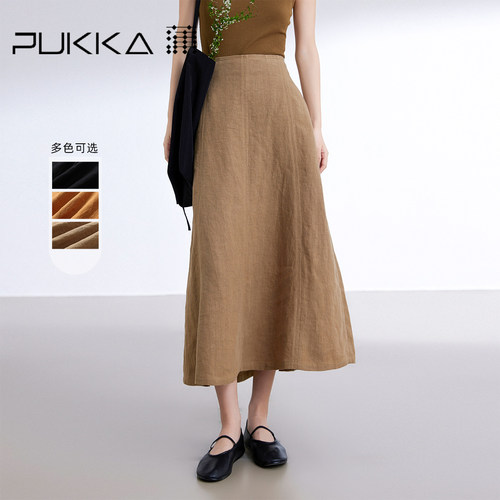 蒲PUKKA通勤百搭亚麻半身裙