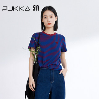 蒲PUKKA 减龄条纹短袖T恤女2024春季新款圆领撞色上衣