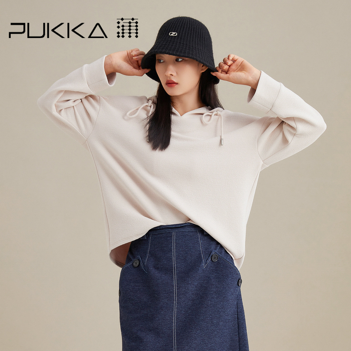 蒲PUKKA 时尚连帽卫衣 粉色针织连帽卫衣外套宽松舒适秋冬 女装/女士精品 卫衣/绒衫 原图主图