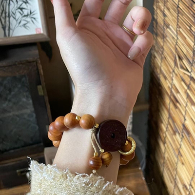 新中式紫檀木串珠崖柏山鬼手链女复古民族风手串小众气质百搭手饰