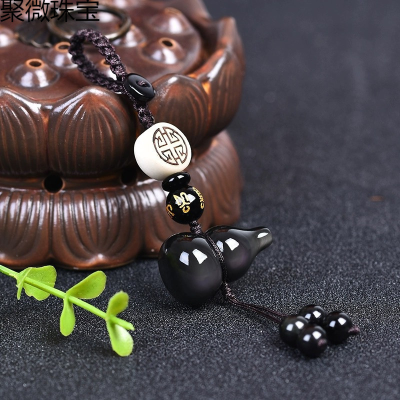 代发供货天然彩虹眼黑曜石葫芦钥