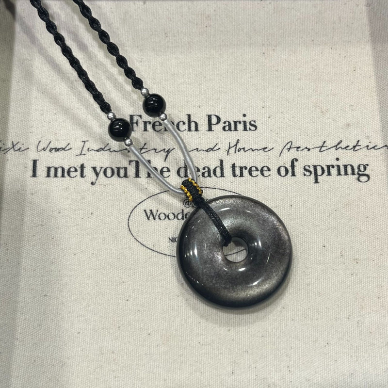 【新款平安扣】天然银曜石平安扣