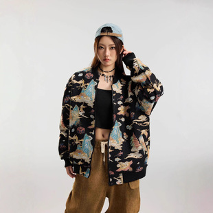 日系复古kapital vintage 刺绣秋季棒球领夹克男女宽松碎花外套潮