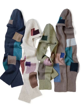 24AW KAPITAL 平田和宏 日系休闲秋冬御寒二合一补丁针织连帽围脖