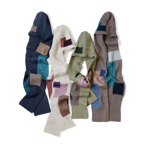 24AW KAPITAL 平田和宏 日系休闲秋冬御寒二合一补丁针织连帽围脖